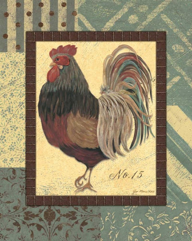 Rooster No. 15 Black Ornate Wood Framed Art Print with Double Matting by Moulton, Jo