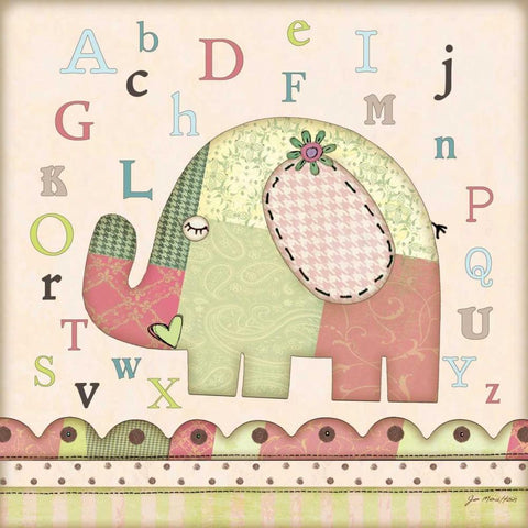 Alphabet Elephant Black Ornate Wood Framed Art Print with Double Matting by Moulton, Jo