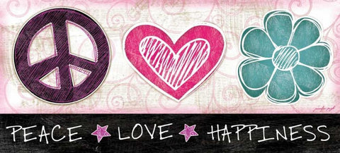 Peace Love Happiness White Modern Wood Framed Art Print with Double Matting by Pugh, Jennifer