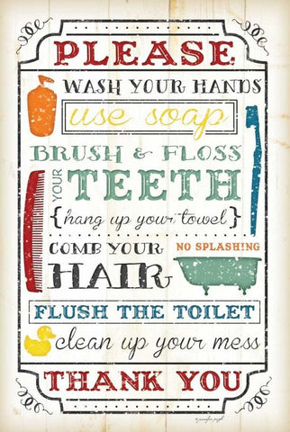 Bathroom Rules White Modern Wood Framed Art Print with Double Matting by Pugh, Jennifer