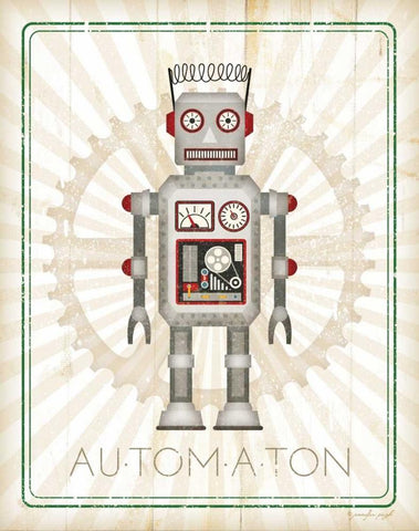 Retro Robot II Black Ornate Wood Framed Art Print with Double Matting by Pugh, Jennifer