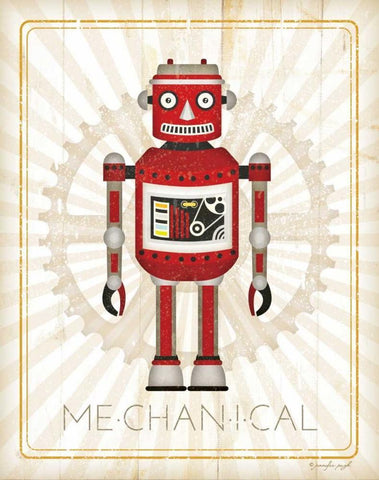 Retro Robot III White Modern Wood Framed Art Print with Double Matting by Pugh, Jennifer