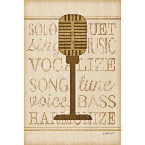 Music Microphone Black Modern Wood Framed Art Print by Pugh, Jennifer