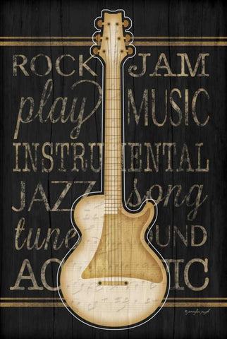 Music Guitar Black Ornate Wood Framed Art Print with Double Matting by Pugh, Jennifer