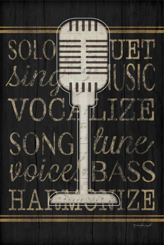 Music Microphone Black Ornate Wood Framed Art Print with Double Matting by Pugh, Jennifer