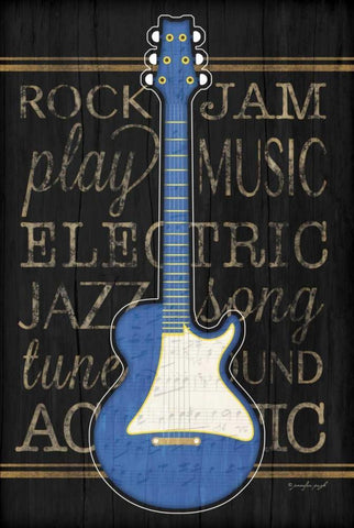 Music Guitar - Blue White Modern Wood Framed Art Print with Double Matting by Pugh, Jennifer