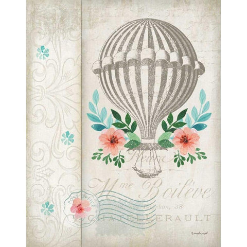 French Hot Air Balloon Black Modern Wood Framed Art Print with Double Matting by Pugh, Jennifer