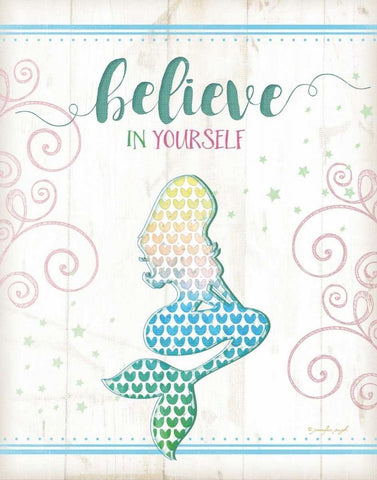 Believe Mermaid Black Ornate Wood Framed Art Print with Double Matting by Pugh, Jennifer