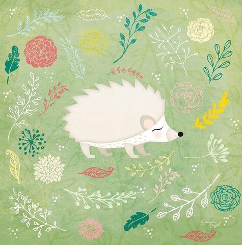 Woodland Hedgehog White Modern Wood Framed Art Print with Double Matting by Pugh, Jennifer
