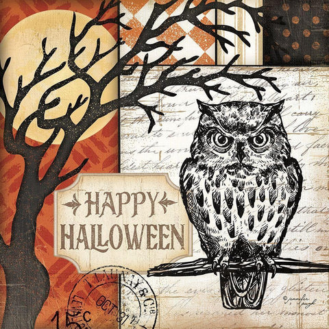 Happy Halloween Black Modern Wood Framed Art Print with Double Matting by Pugh, Jennifer
