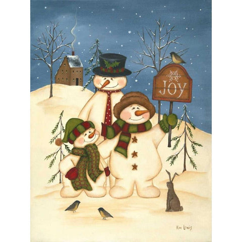 Snowman Family Joy Gold Ornate Wood Framed Art Print with Double Matting by Lewis, Kim