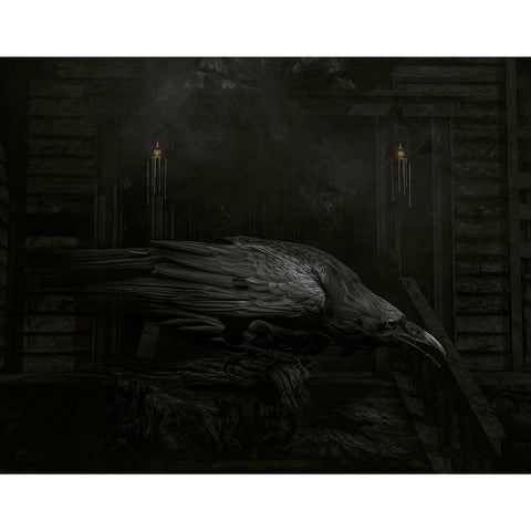 Raven at the Door Black Modern Wood Framed Art Print by Parker, Kelley