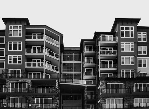 Building-scape White Modern Wood Framed Art Print with Double Matting by Lee, Judson
