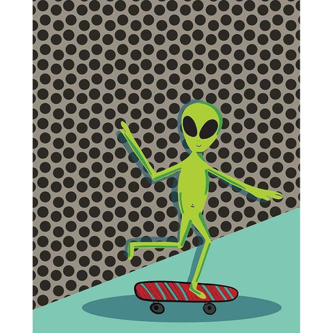 Skating Alien Black Modern Wood Framed Art Print with Double Matting by Rupp, Mariah
