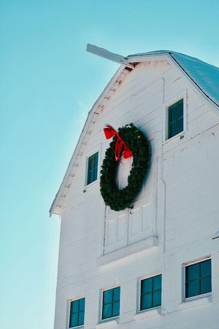 Christmas Barn White Modern Wood Framed Art Print with Double Matting by Singleton, Ashley