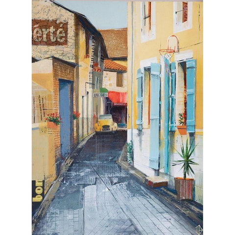 City Street Black Modern Wood Framed Art Print with Double Matting by P.S. Art