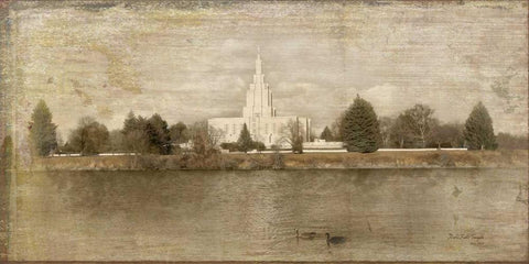 Idaho Falls Temple Landscape Black Ornate Wood Framed Art Print with Double Matting by Murdock, Ramona