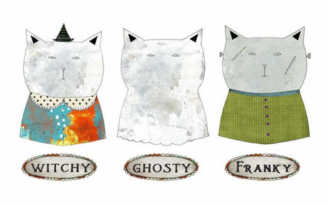3 Halloween Cats White Modern Wood Framed Art Print with Double Matting by Ogren, Sarah