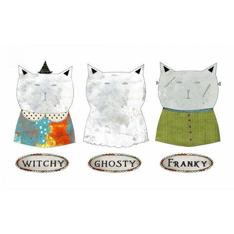 3 Halloween Cats White Modern Wood Framed Art Print by Ogren, Sarah