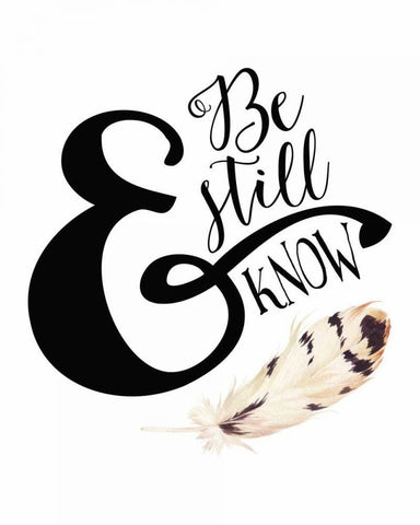 Be Still and Know Feather Black Ornate Wood Framed Art Print with Double Matting by Moss, Tara