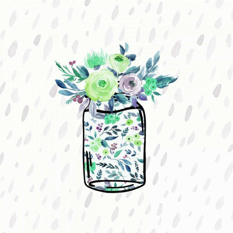 Mason Jar Florals White Modern Wood Framed Art Print with Double Matting by Moss, Tara