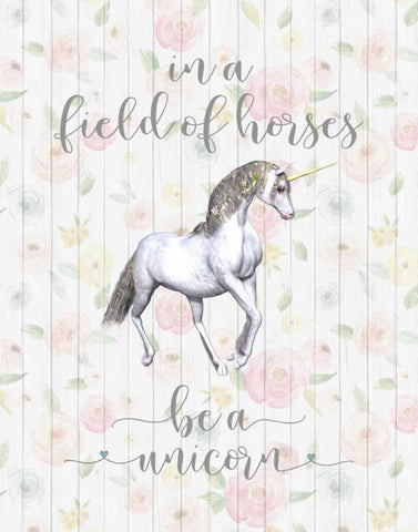 Be A Unicorn Floral Wood White Modern Wood Framed Art Print with Double Matting by Moss, Tara