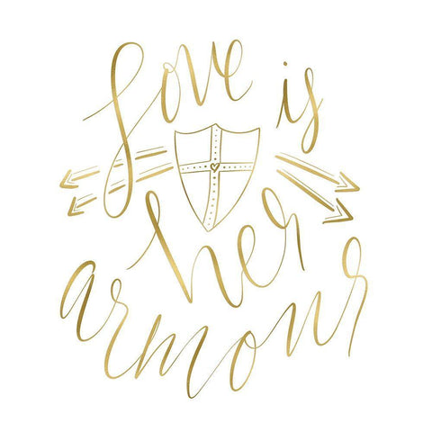 Love is her Armour Gold White Modern Wood Framed Art Print with Double Matting by Moss, Tara