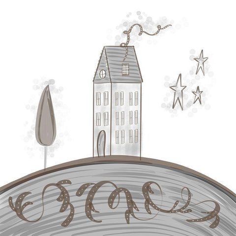 Primitive House on Hill Black Modern Wood Framed Art Print with Double Matting by Moss, Tara