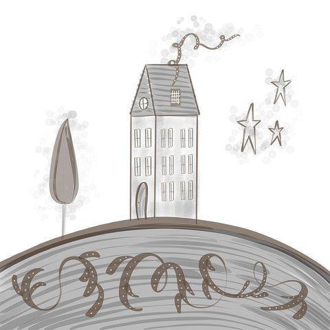 Primitive House on Hill Black Ornate Wood Framed Art Print with Double Matting by Moss, Tara