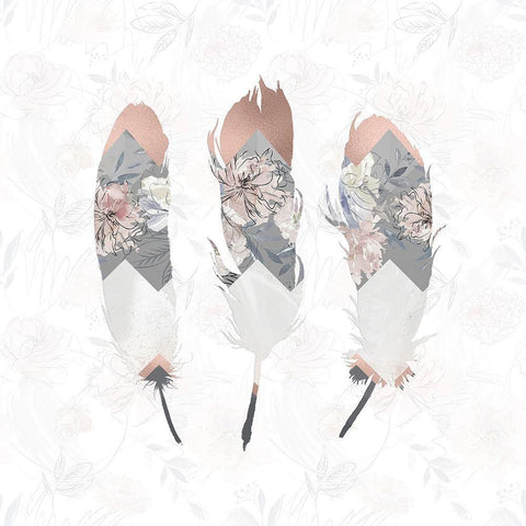 Square Feathers White Modern Wood Framed Art Print with Double Matting by Moss, Tara