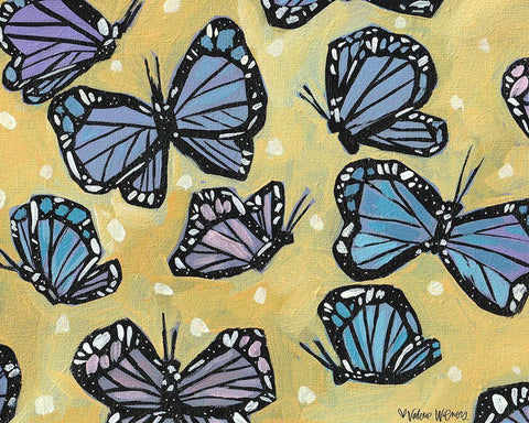 Butterflies on Yellow Black Ornate Wood Framed Art Print with Double Matting by Wieners, Valerie