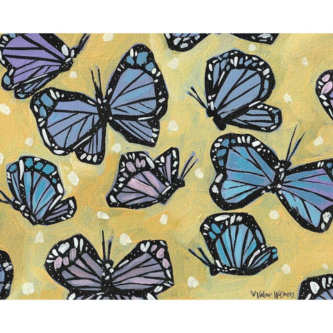 Butterflies on Yellow Black Modern Wood Framed Art Print by Wieners, Valerie
