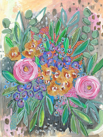 Bright Bouquet White Modern Wood Framed Art Print with Double Matting by Wieners, Valerie