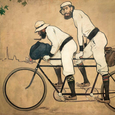 Ramon Casas and Pere Romeu on a Tandem White Modern Wood Framed Art Print by Casas, Ramon
