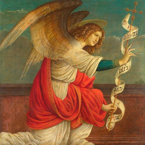 The Annunciation, The Angel Gabriel White Modern Wood Framed Art Print by Ferrari, Gaudenzio