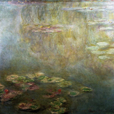 Water Lilies White Modern Wood Framed Art Print with Double Matting by Monet, Claude