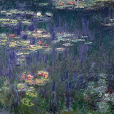 Waterlilies: Green Reflections (detail) White Modern Wood Framed Art Print with Double Matting by Monet, Claude