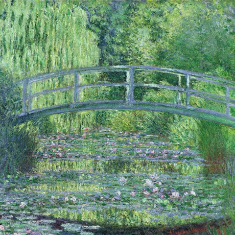 The Waterlily Pond- Green Harmony White Modern Wood Framed Art Print with Double Matting by Monet, Claude