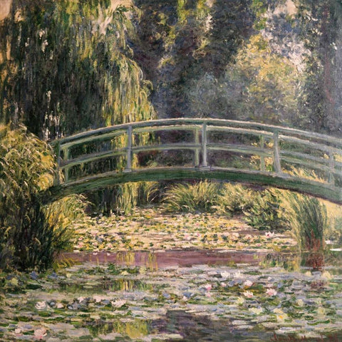 The Japanese Footbridge Giverny White Modern Wood Framed Art Print with Double Matting by Monet, Claude