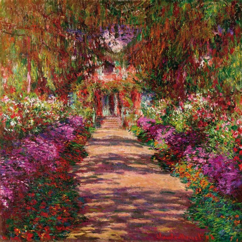 Path in Monets Garden Giverny White Modern Wood Framed Art Print with Double Matting by Monet, Claude