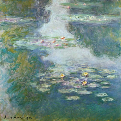 Waterlilies White Modern Wood Framed Art Print with Double Matting by Monet, Claude