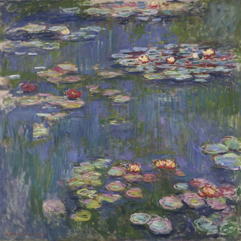 Water Lilies White Modern Wood Framed Art Print with Double Matting by Monet, Claude