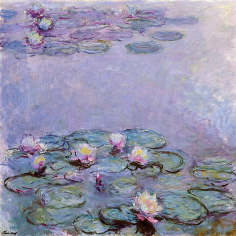 Water Lilies White Modern Wood Framed Art Print with Double Matting by Monet, Claude