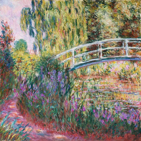 The Japanese Bridge Pond with Water Lillies White Modern Wood Framed Art Print with Double Matting by Monet, Claude