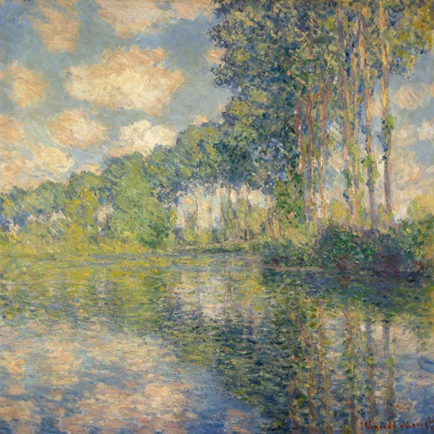 Poplars on the Epte White Modern Wood Framed Art Print with Double Matting by Monet, Claude