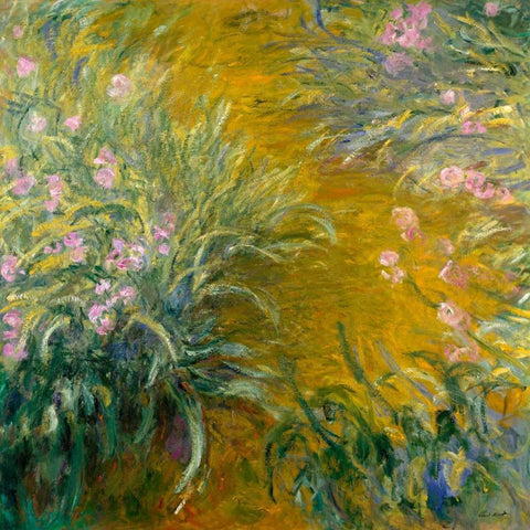 The Path through the Irises White Modern Wood Framed Art Print by Monet, Claude