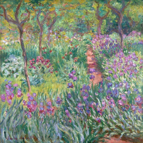 The artists garden at Giverny White Modern Wood Framed Art Print with Double Matting by Monet, Claude