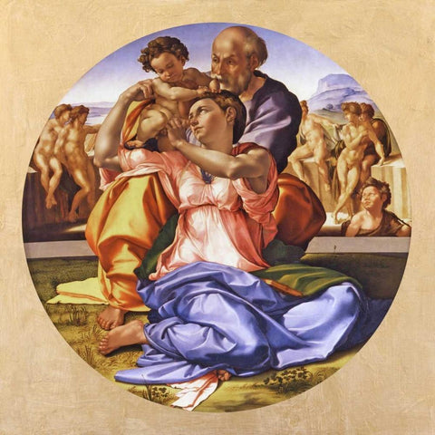 Tondo Doni White Modern Wood Framed Art Print by Buonarroti, Michelangelo