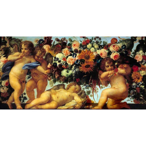 Amours et guirlandes de fleurs II Black Modern Wood Framed Art Print with Double Matting by Maratta, Carlo