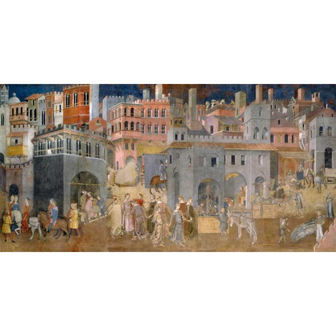 Effetti del Buon Governo in citta White Modern Wood Framed Art Print by Lorenzetti, Ambrogio